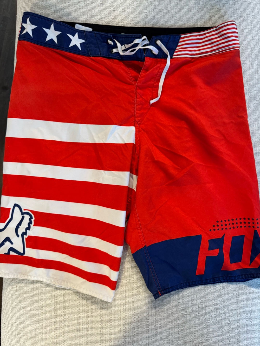 Fox Red Swim Trunks with Navy and White Accents